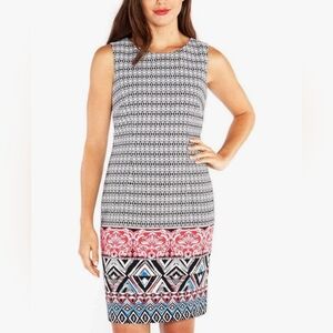 Mario Serrani Italy Sleeveless Patterned Shift Dress Black, White, Red, Size 6